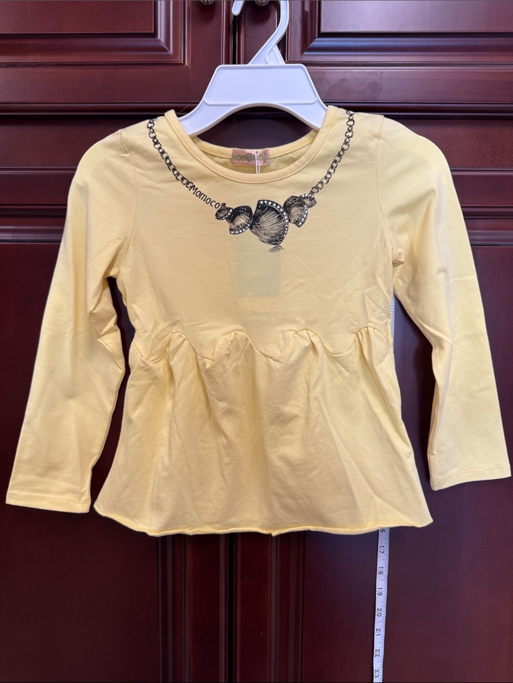 Girls' Long Sleeve Yellow Peplum Top with Seashell Necklace Print Casual Daily